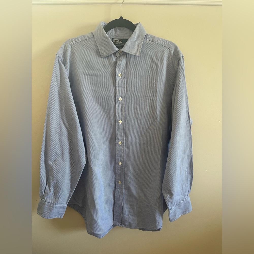 Polo Ralph Lauren Men’s 16.5 34/35 Philip Blue & White Stripes Long Sleeve Shirt